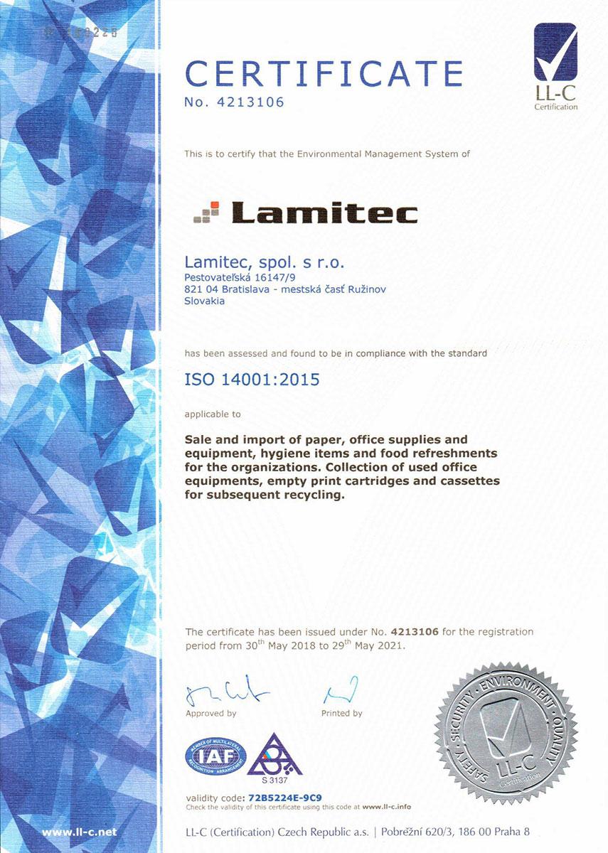 Certifikát ISO 14001:12004 EN
