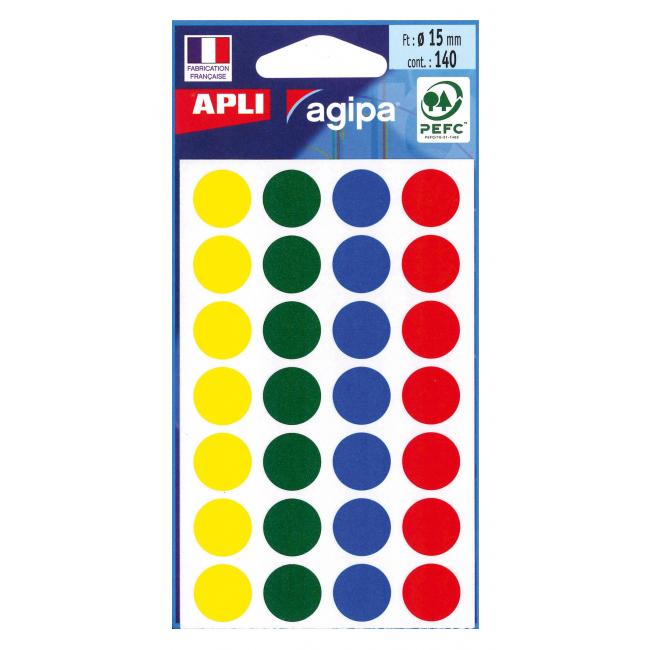 Etikety kruhové 15mm APLI mix farieb