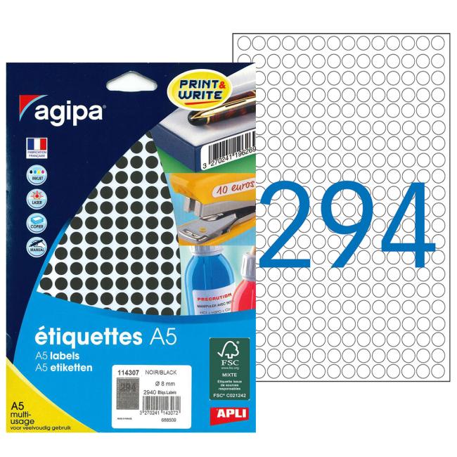 Etikety A5 8 mm čierne