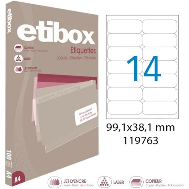 Etikety univerzálne 99,1x38,1mm Etibox A4 100 hárkov