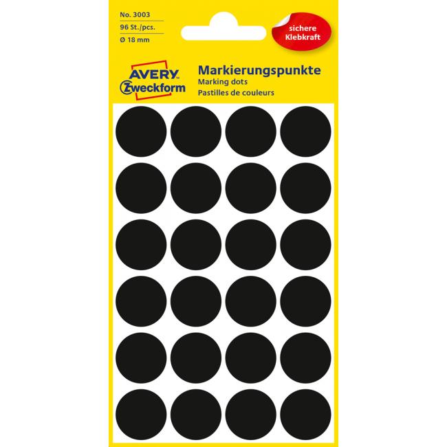 Etikety Avery kruhové 18 mm, čierne