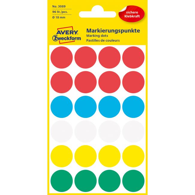 Etikety Avery kruhové 18 mm, mix farieb