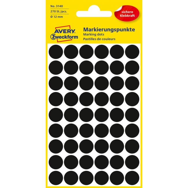 Etikety Avery kruhové 12 mm, čierne
