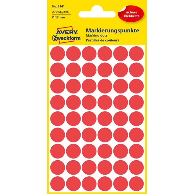 Etikety Avery kruhové 12 mm, červené