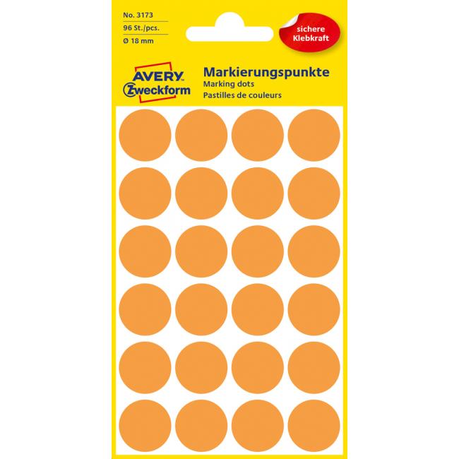 Etikety Avery kruhové 18 mm, neónovo oranžové