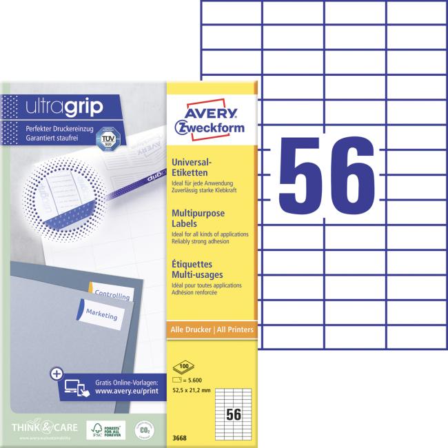 Etikety univerzálne 52,5x21,2mm Avery A4 100 hárkov