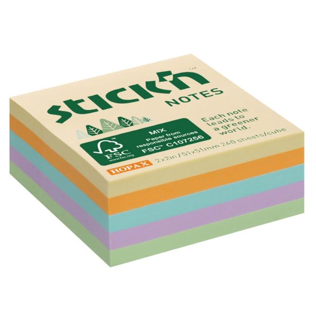 Samolepiaca mini kocka 51x51mm lúčny mix pastelových farieb 240 lístkov