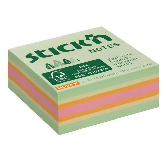 Samolepiaca mini kocka 51x51mm lesný mix pastelových farieb 240 lístkov