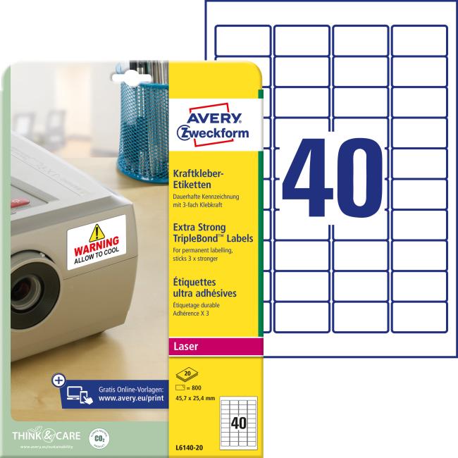 Etikety odolné na špeciálne použitie s trojnásobnou lepivosťou Avery 45,7x25,4mm biele