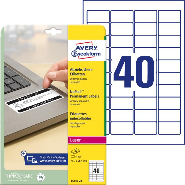 Etikety odolné na špeciálne použitie Avery ’okamžite viditeľná manipulácia’ 45,7x25,4mm biele