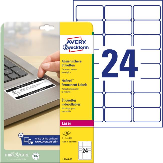 Etikety odolné na špeciálne použitie Avery ’okamžite viditeľná manipulácia’ 63,5x33,9mm biele