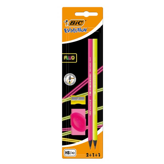 Grafitové ceruzky FLUO 2ks so strúhadlom a gumou