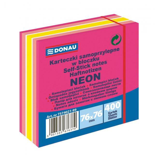 Bloček DONAU 76 x 76 mm, neónová ružová, 400 lístkov