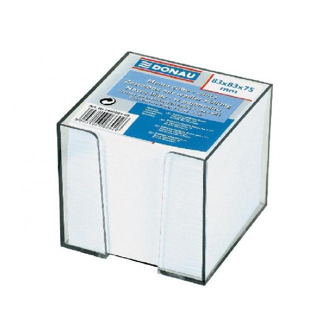 Blok kocka nelepená 83x83x75mm biela v čírej škatuľke