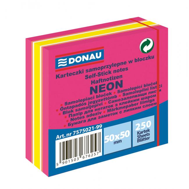 Bloček Donau neónový, 50 x 50 mm, ružový, 250 lístkov