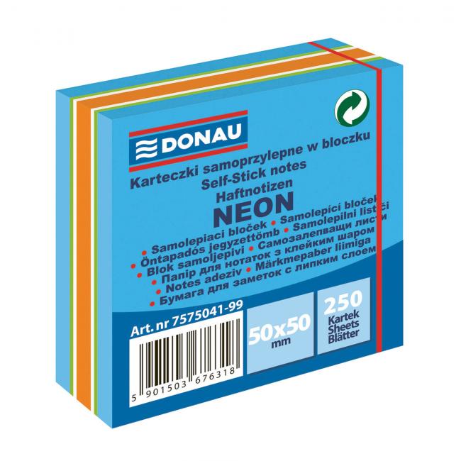 Bloček Donau neónový, 50 x 50 mm, modrý, 250 lístkov