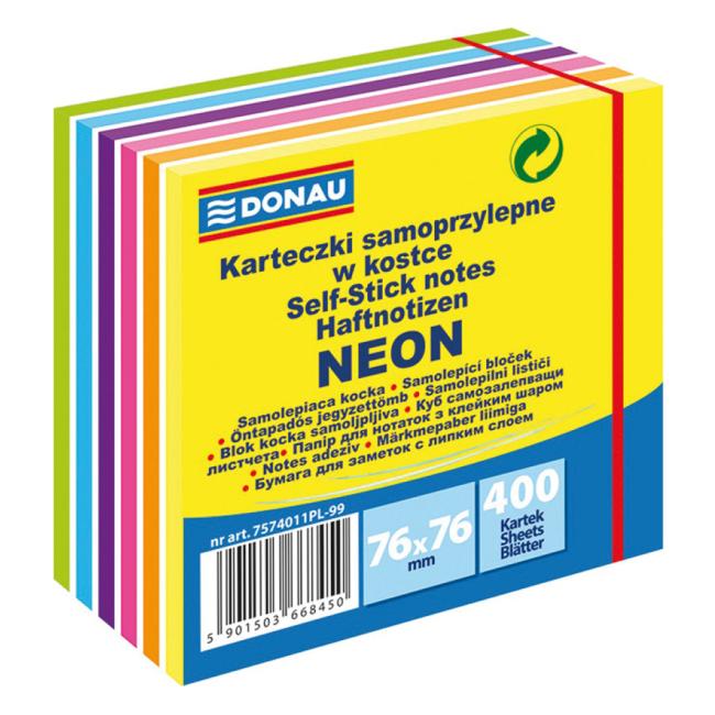 Bloček Donau, 76 x 76 mm, 6 neonových farieb, 400 lístkov