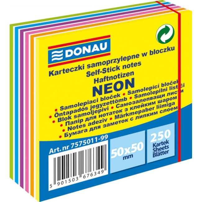 Samolepiaci bloček DONAU v 6 neónových farbách 50x50mm 250l