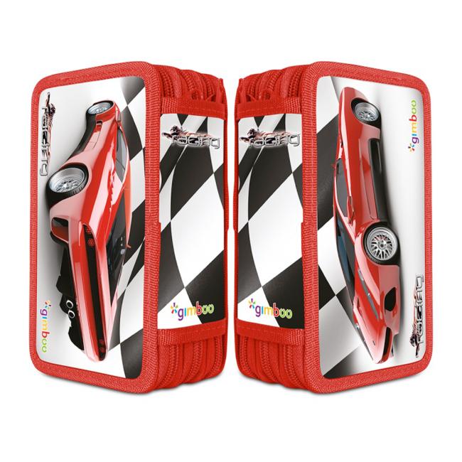 Peračník Gimboo 3-zipsový plný, Preteky, červený, 10 ks