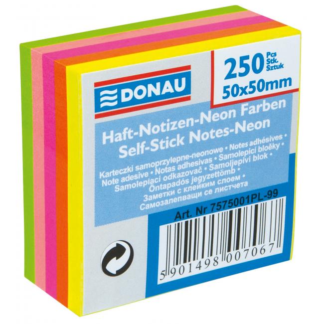 Bloček Donau, 50 x 50 mm, 5 neónových farieb, 250 lístkov