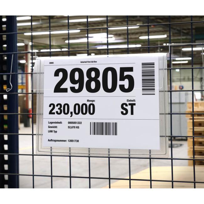 Závesné vrecko s drôteným vešiakom a klopou na šírku A4, 50ks, transparentné