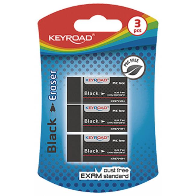 Guma KEYROAD Black, blister 3 ks, čierna