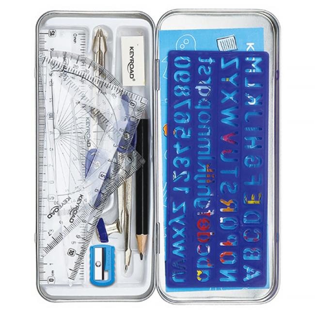 Súprava školských pomôcok KEYROAD 11 ks kovové puzdro mix farieb