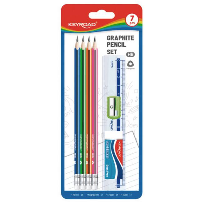 Súprava školských pomôcok KEYROAD, blister 7ks mix farieb