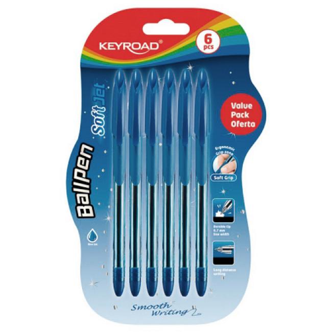 Guľôčkové pero KEYROAD Soft Jet 0,7mm 6 ks blister modré