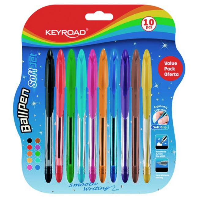 Guľôčkové pero KEYROAD Soft Jet 0,7 mm 10 ks blister mix farieb