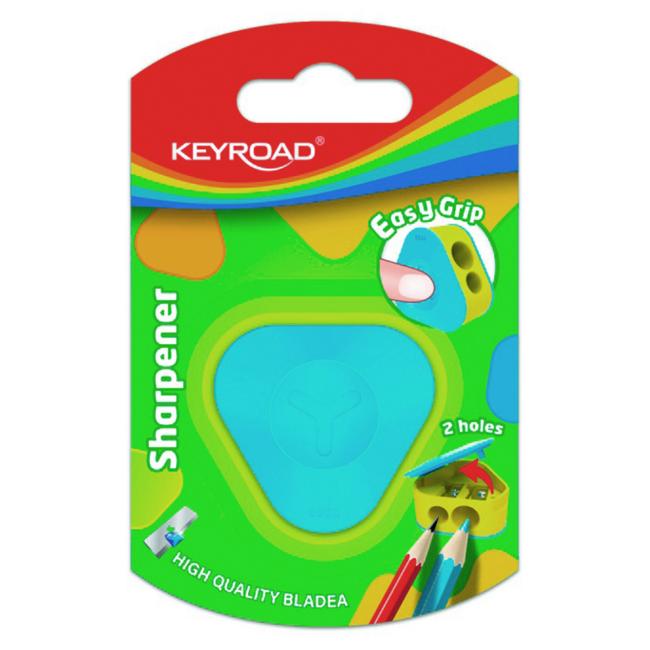 Strúhadlo KEYROAD plastové s dvomi otvormi, blister, mix farieb