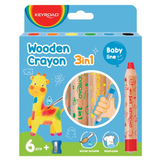 Voskovo-akvarelové farbičky KEYROAD 6f + strúhadlo