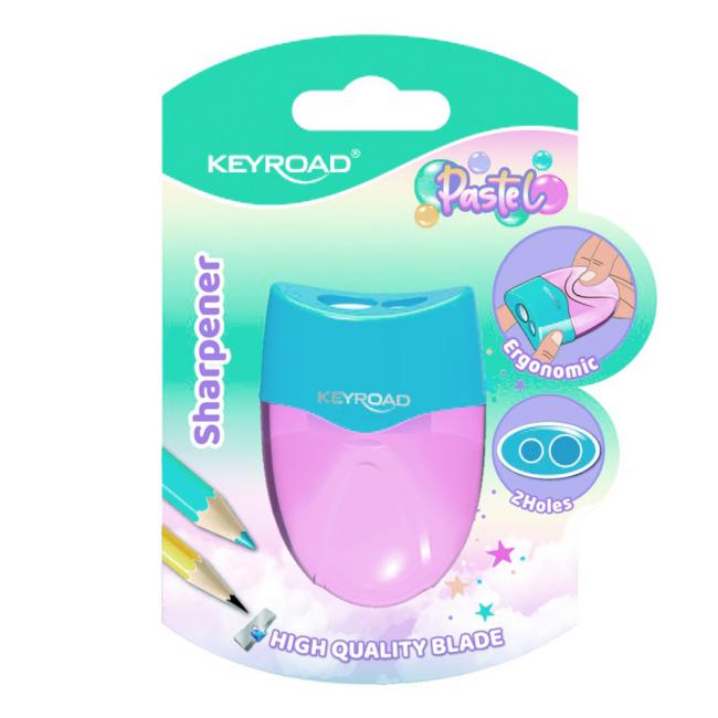 Strúhadlo KEYROAD plastové s dvomi otvormi, blister, mix farieb