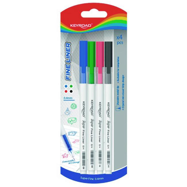 Sada linerov KEYROAD Fine 0,4 mm, 4 ks blister mix farieb
