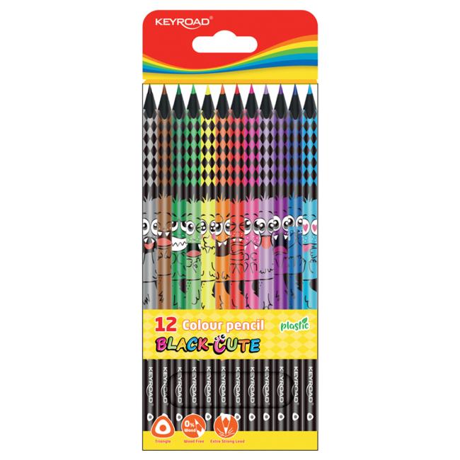 Farbičky trojhranné elastické KEYROAD čierne sada 12ks
