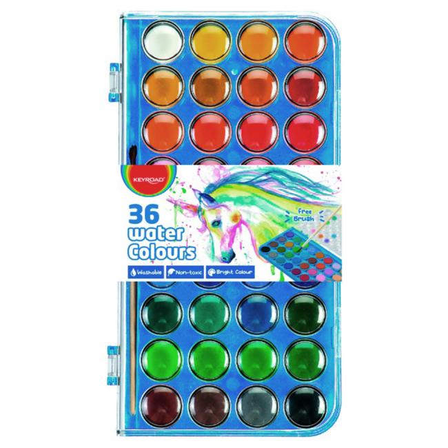 Vodové farby KEYROAD so štetcom 36 farieb