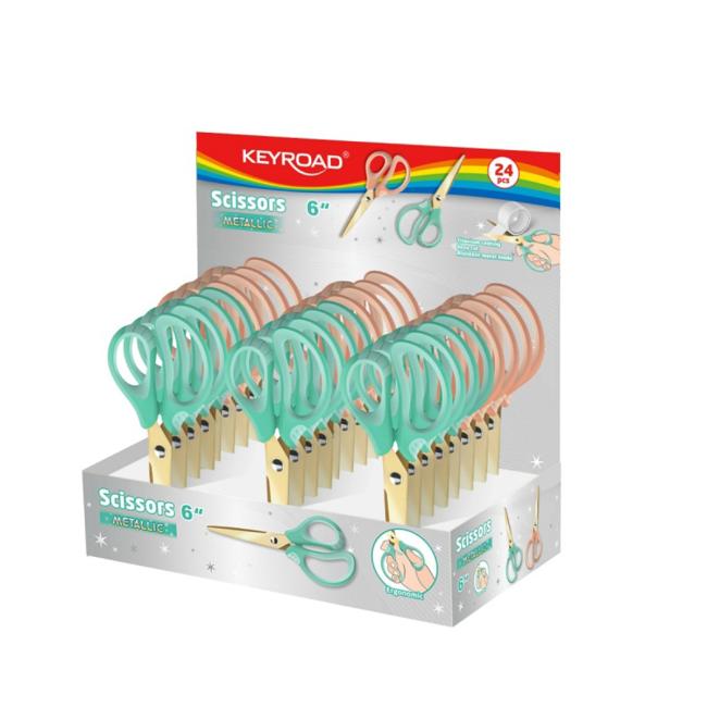 Nožnice kovovo-titánové KEYROAD, ergonomické, 15,5 cm, mix farieb, displej 24 ks