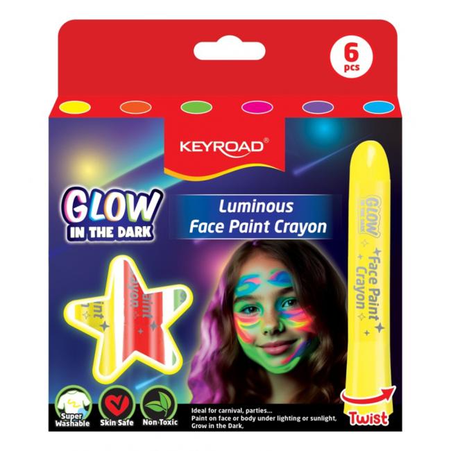 Ceruzky na tvár KEYROAD svietiace, 6 ks, v boxe, mix farieb