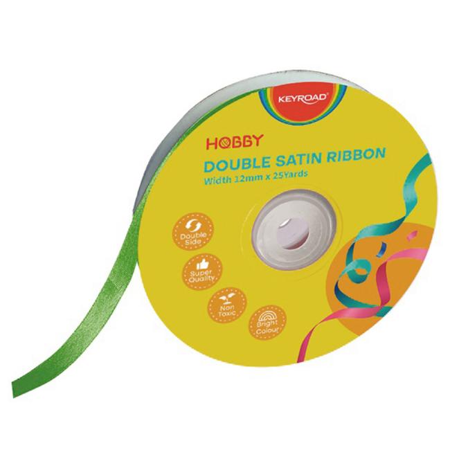 Stuha KEYROAD dvojitá saténová 12 mm x 22,86 m na cievke, zelená