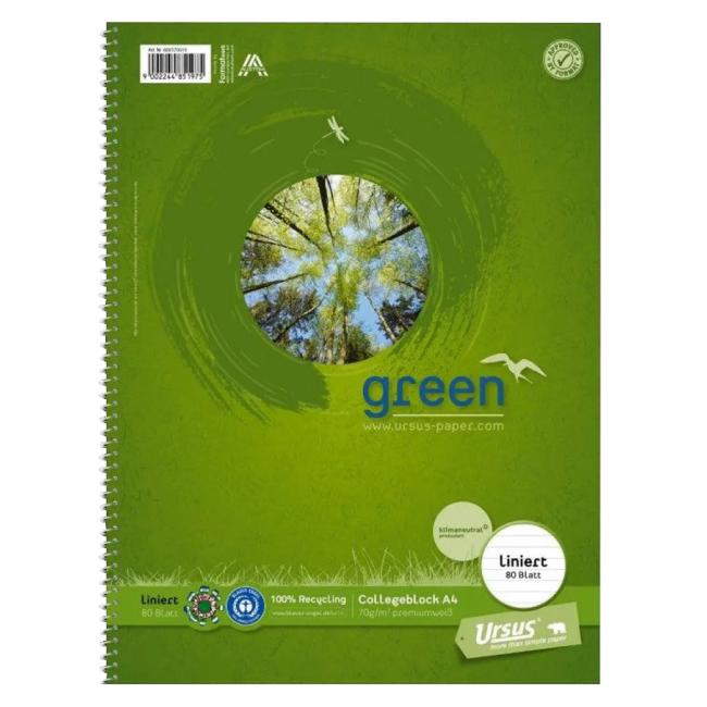 Blok College Format Werk Ursus Green A4 80 listov linajkový 70g recyklovaný