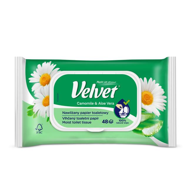 Vlhčený toaletný papier VELVET Camomile a Aloe vera 48 ks