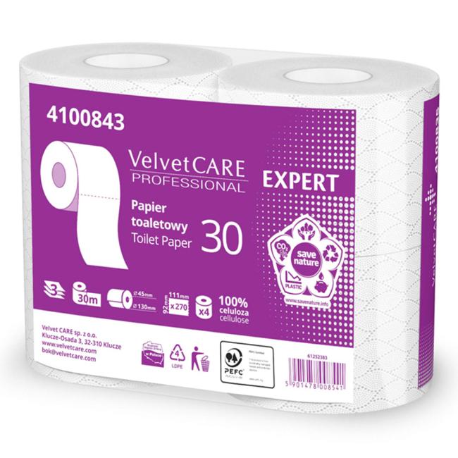 Toaletný papier 3-vrstvový VELVET CARE Expert 100% celulóza 30m (4ks)