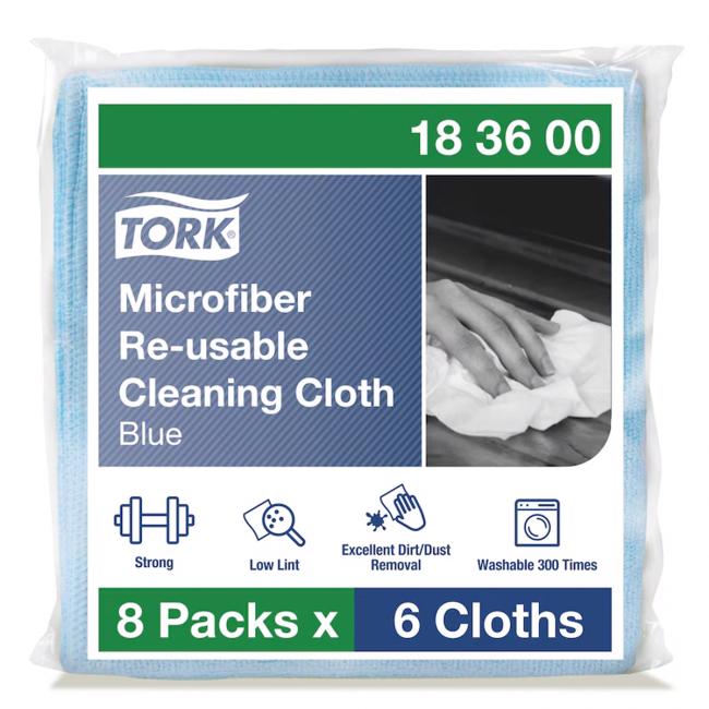 Čistiaca utierka TORK z mikrovlákna na opakované použitie 30,5 x 30,5 cm, modré, 6 ks