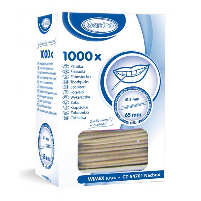 Špáradlá drevené  hygienicky balené  Ø 2x65 mm 1000ks