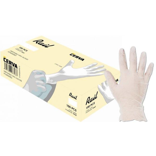 Rukavice CERVA rail jednorazové vinylové, nepudrované, biele XL 100 ks