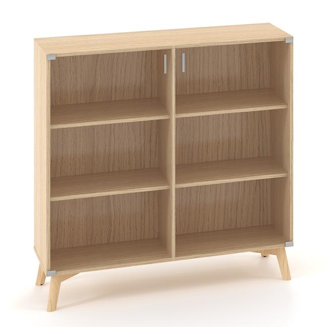 Policová skriňa ALFA ROOT s del.priečkou, sklo, 2 police, 120x45,8x121,5cm, dub