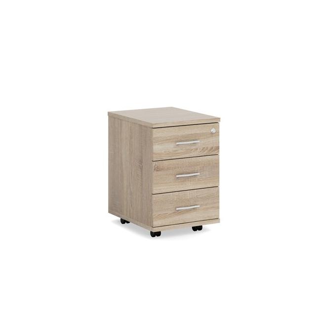 Mobilný kontajner BASIC, 3-zásuvkový so zámkom, 41x61x50cm, dub Somona