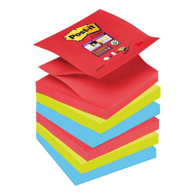 Samolepiace Z-bločky Post-it Super Sticky ’Bora Bora’ 76x76mm, 6 bločkov po 90 lístkov