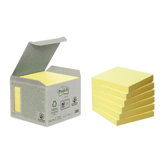 6x654 Samolepiaci bloček Post-it recyklovaný 76x76 žltý