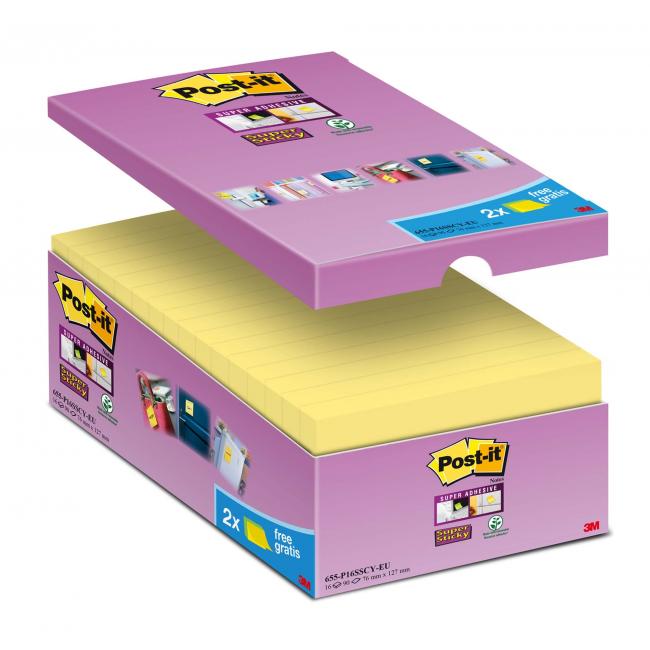 Samolepiaci bloček Post-it Super Sticky žlté 76x127mm 16x90l